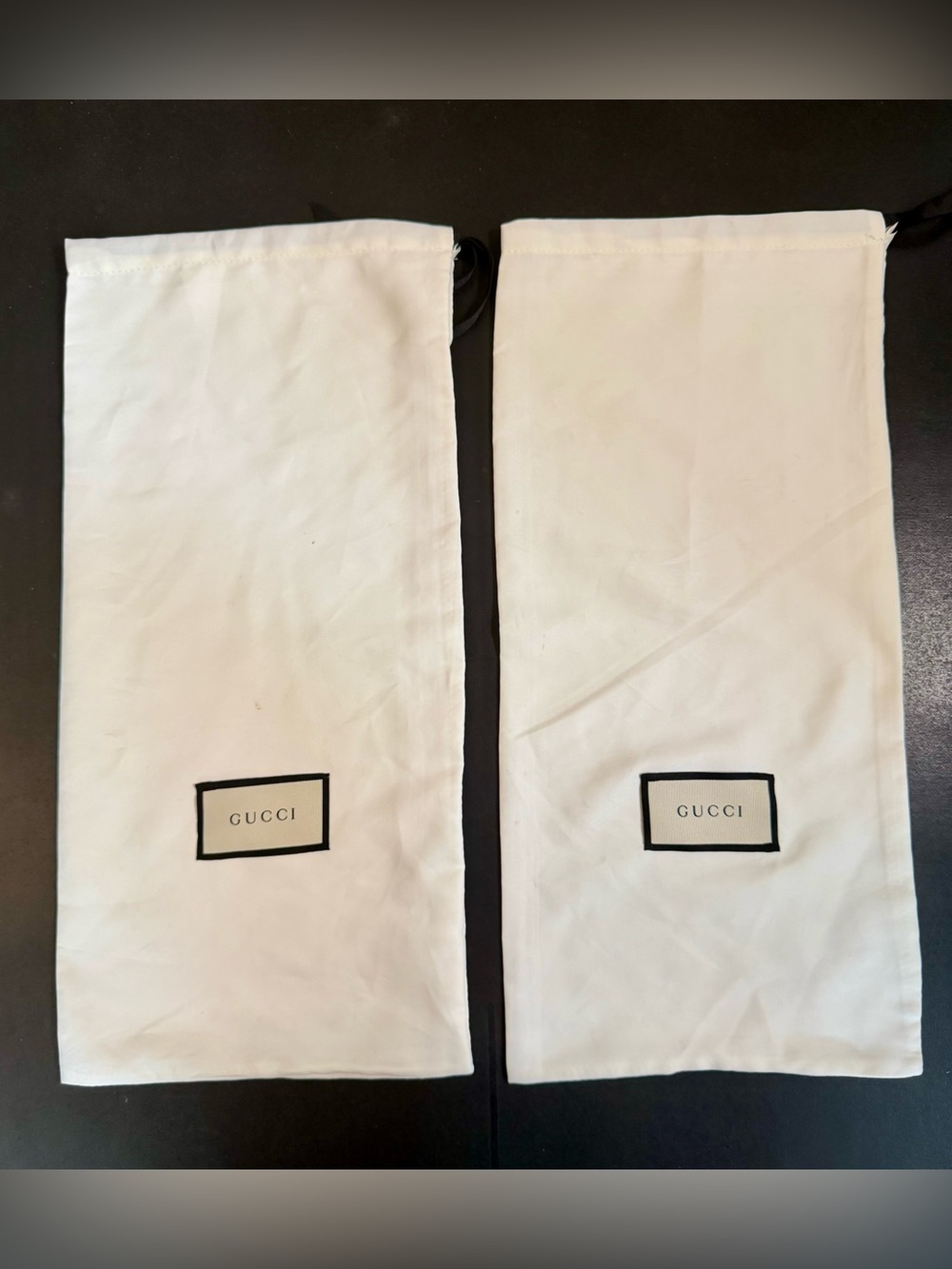 Gucci White Drawstring Shoe Dust Bags with Black Logo Patch